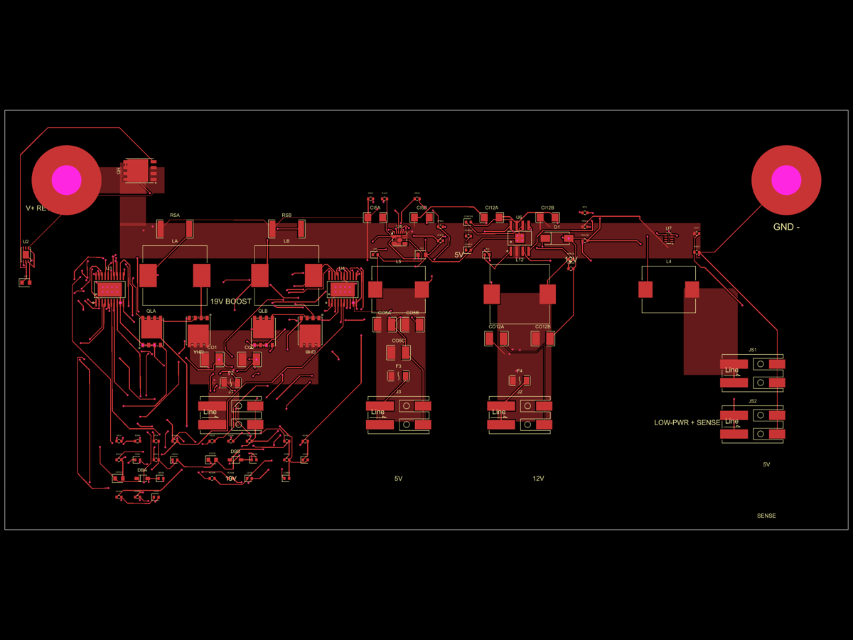 Eigen voedings- en interfaceboard, render